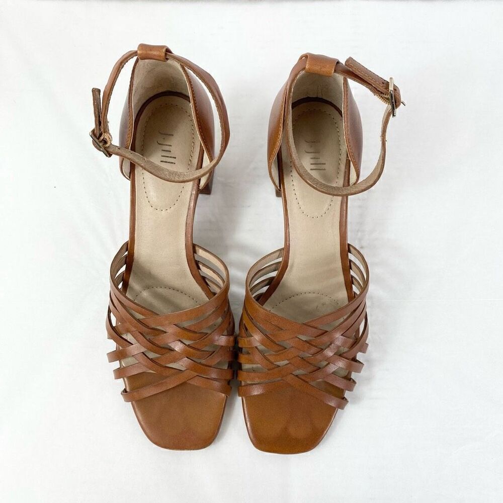 J. Jill Brown Strappy Genuine Leather Block Heeled Open Toe Sandals Size 8 - Picture 6 of 10